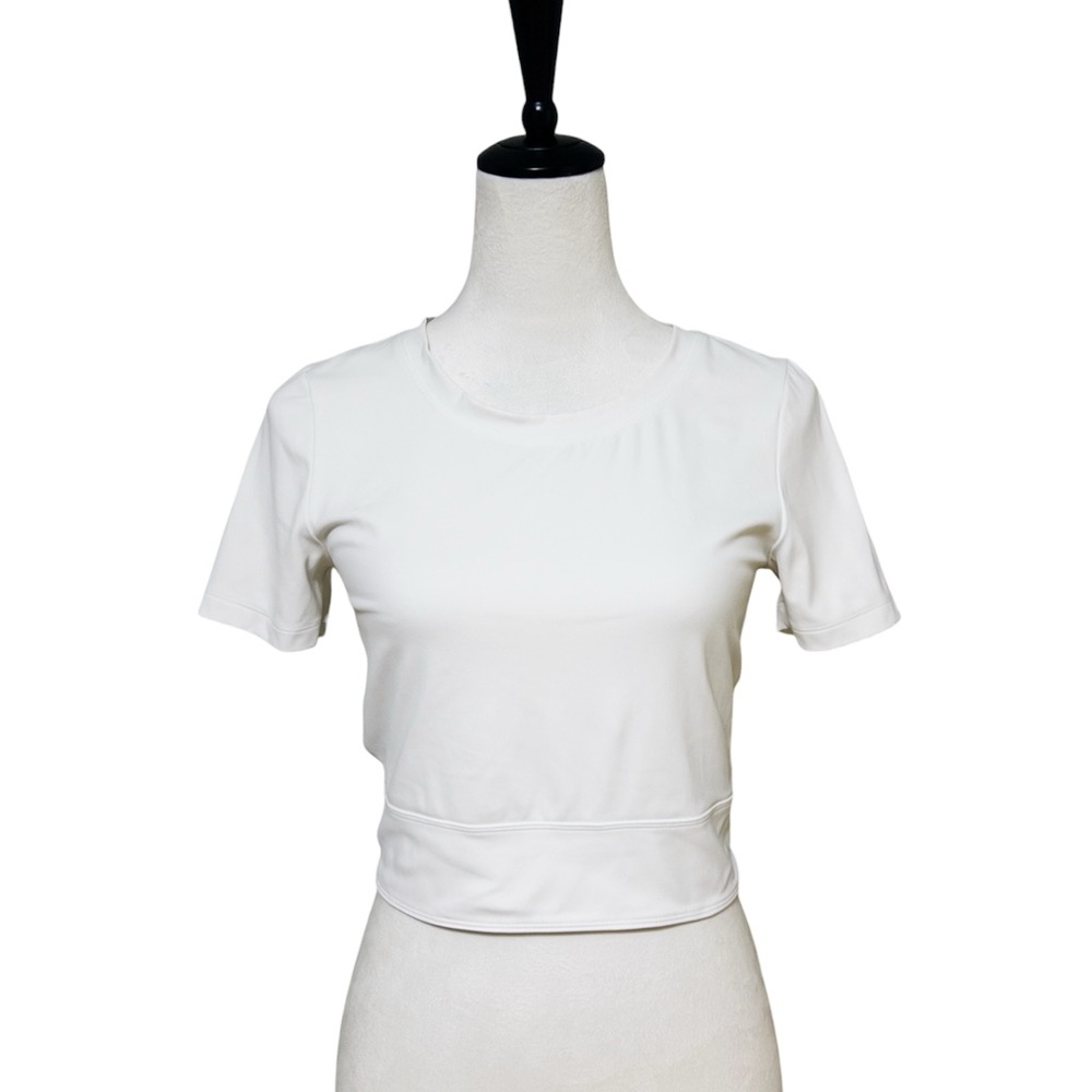Lorna Jane White Cropped Activewear Top Back Cross Open Detail Size S